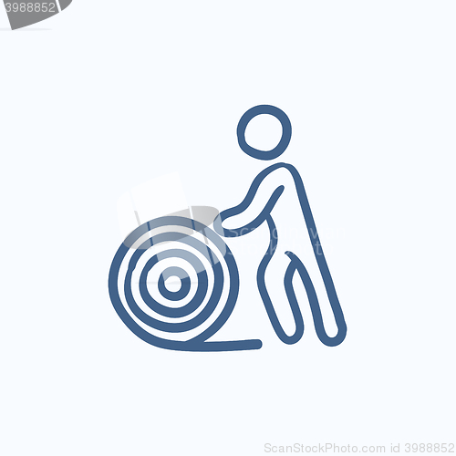Image of Man with wire spool sketch icon.