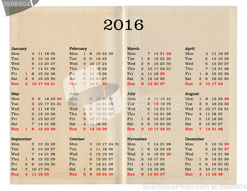 Image of Year 2016 calendar - United Kingdom