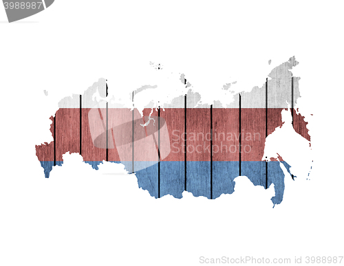 Image of Russian Map With Wooden Flag