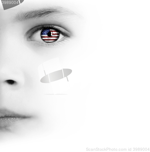 Image of Child's face, eye and american flag