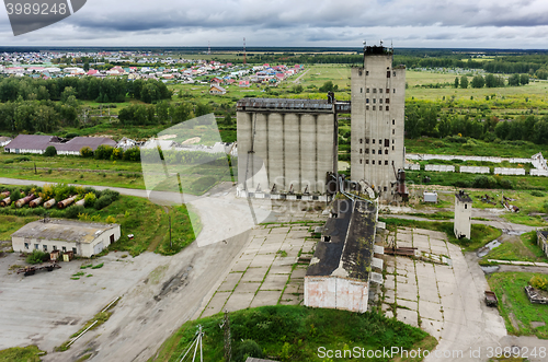 Image of Bird eye view on grain elevator. Golyshmanovo