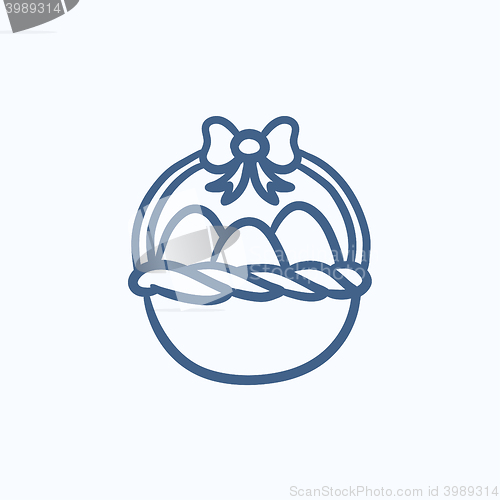 Image of Basket full of easter eggs sketch icon.