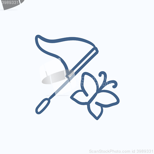 Image of Butterfly and net sketch icon.