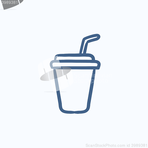 Image of Disposable cup with drinking straw sketch icon.