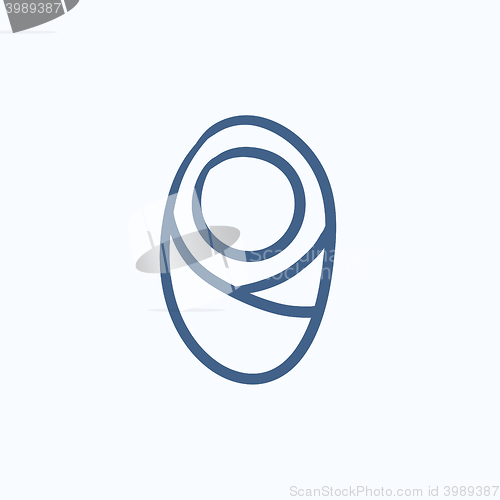 Image of Infant wrapped in swaddling clothes sketch icon.