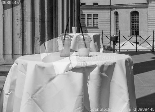 Image of Cocktail glasses on a table in black and white