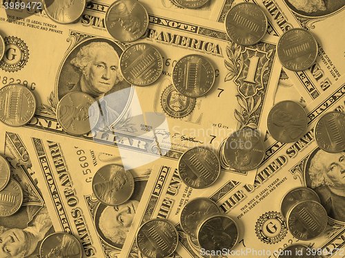 Image of Dollar coins and notes - vintage