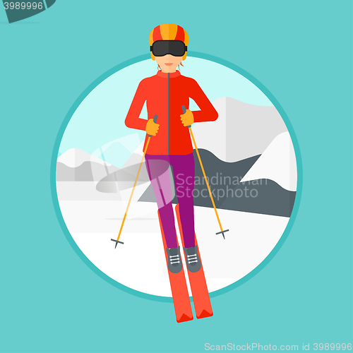 Image of Young woman skiing.