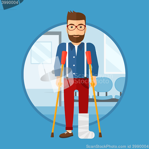 Image of Man with broken leg and crutches.