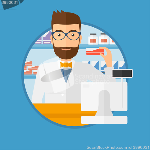 Image of Pharmacist showing some medicine.