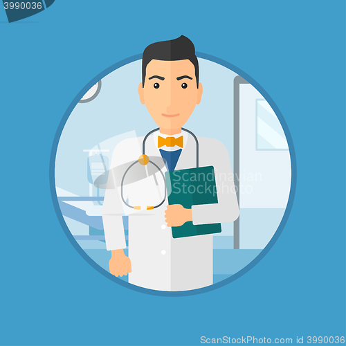 Image of Doctor with file in medical office.