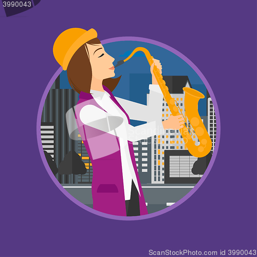 Image of Woman playing saxophone.