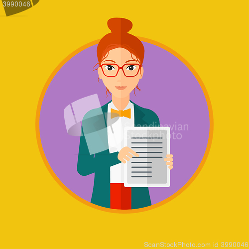 Image of Woman holding tablet computer.