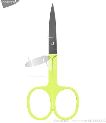 Image of manicure scissors with yellow plastic handles 