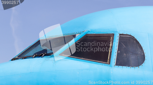 Image of Cockpit close up of jet airplane