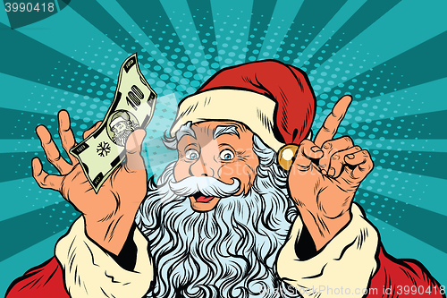 Image of Santa Claus with money, New year and Christmas