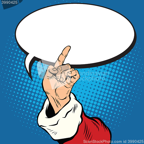 Image of Santa Claus hand pointer gesture, pop art retro