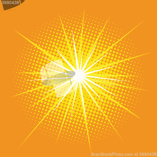 Image of bright star with rays pop art retro background
