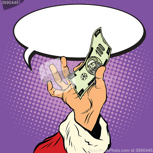 Image of Hand of Santa Claus with Christmas money