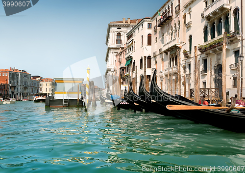 Image of Black gondolas in Venice