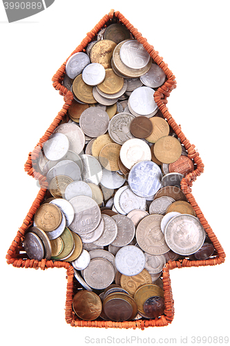 Image of old european coins as christmas tree