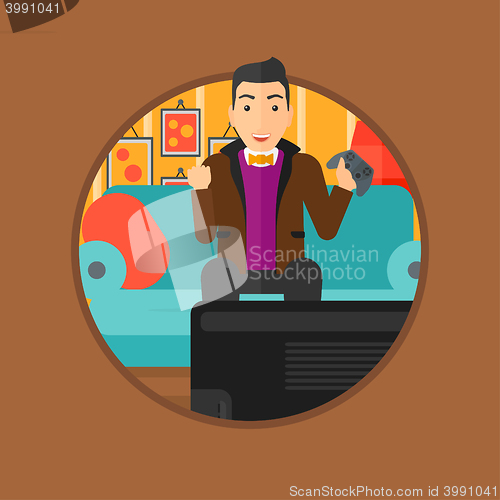 Image of Man playing video game.