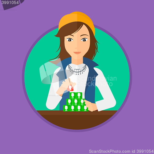 Image of Woman building pyramid of network avatars.