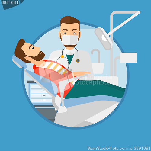 Image of Patient and doctor at dentist office.