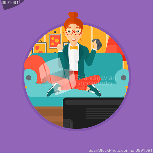 Image of Woman playing video game.