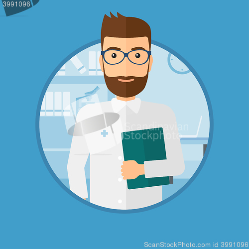 Image of Doctor with file in medical office.