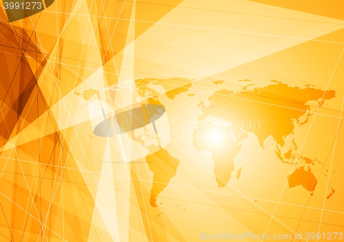 Image of Bright orange world map technology background