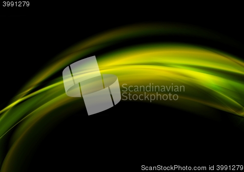 Image of Green smooth glowing waves on black