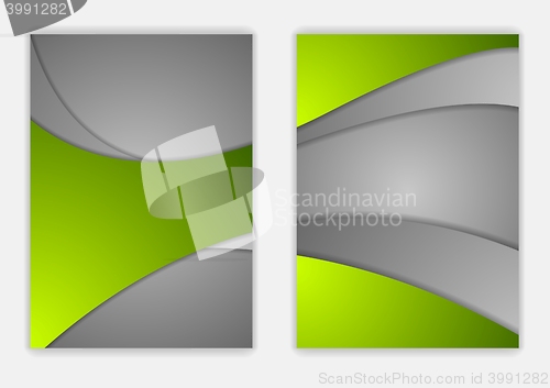 Image of Abstract green grey wavy corporate flyer design template