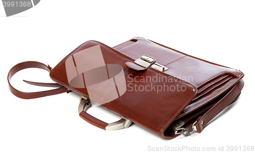 Image of Leather brown briefcase on white