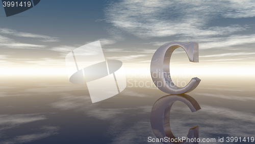 Image of metal uppercase letter c under cloudy sky - 3d rendering