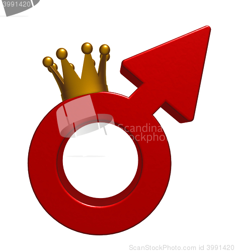 Image of male symbol with crown on white background - 3d rendering