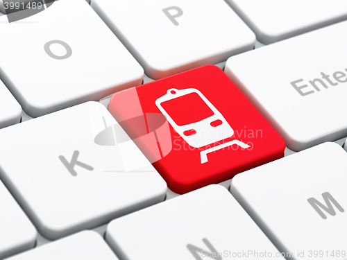 Image of Vacation concept: Train on computer keyboard background