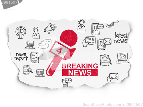 Image of News concept: Breaking News And Microphone on Torn Paper background