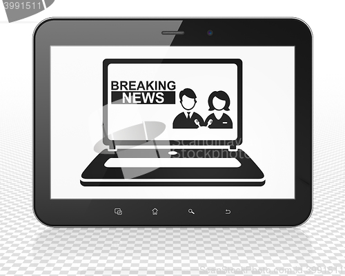 Image of News concept: Tablet Pc Computer with Breaking News On Laptop on display