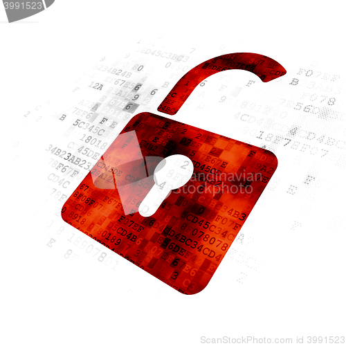 Image of Information concept: Opened Padlock on Digital background