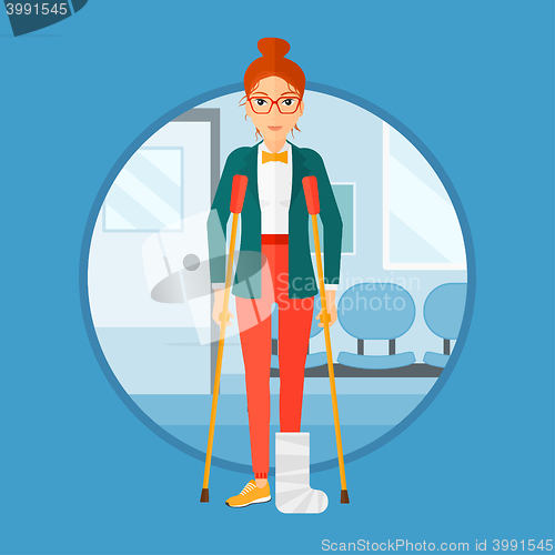 Image of Woman with broken leg and crutches.