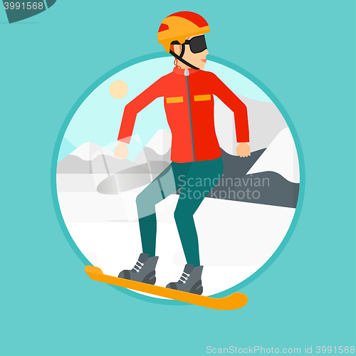 Image of Young woman snowboarding.