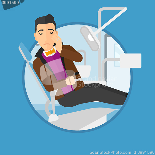 Image of Man suffering in dental chair.
