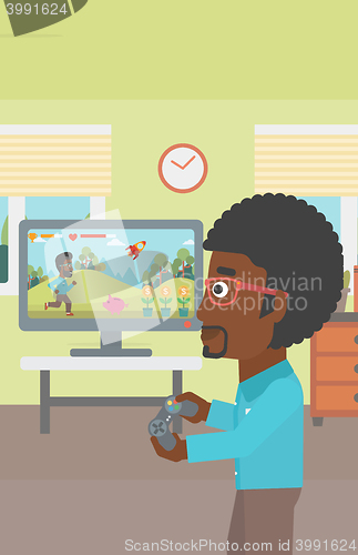 Image of Man playing video game.