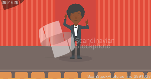 Image of Conductor directing with baton.