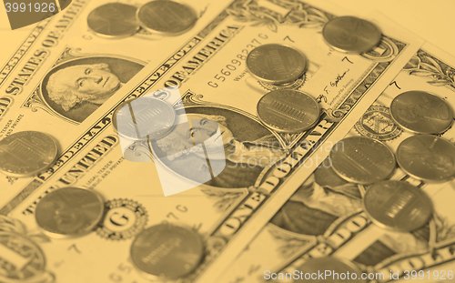 Image of Dollar coins and notes - vintage