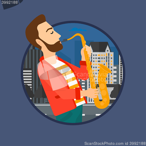 Image of Musician playing on saxophone.