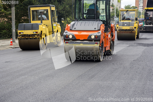 Image of Compactor roller during road construction