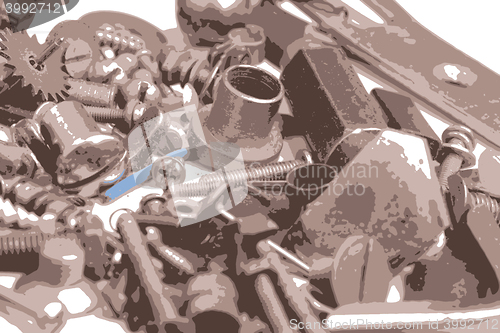 Image of the old bolts, screws and metal details close up vector illustration