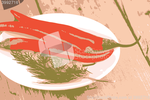 Image of a lot of pepper on white plate vector illustration